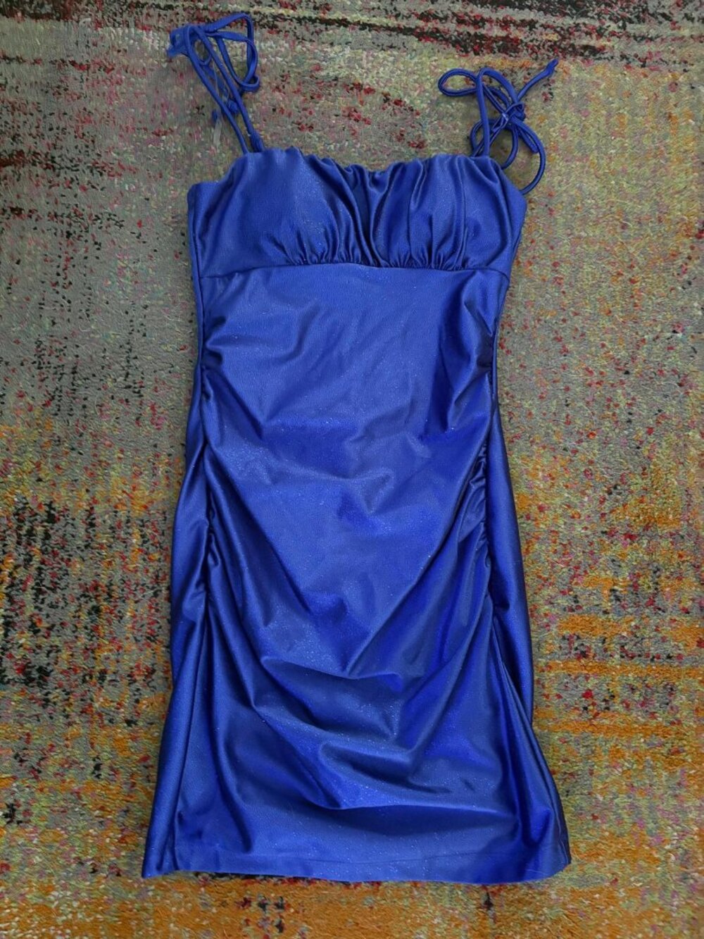 Royal Blue Dress - glitter formal party short length strappy Small